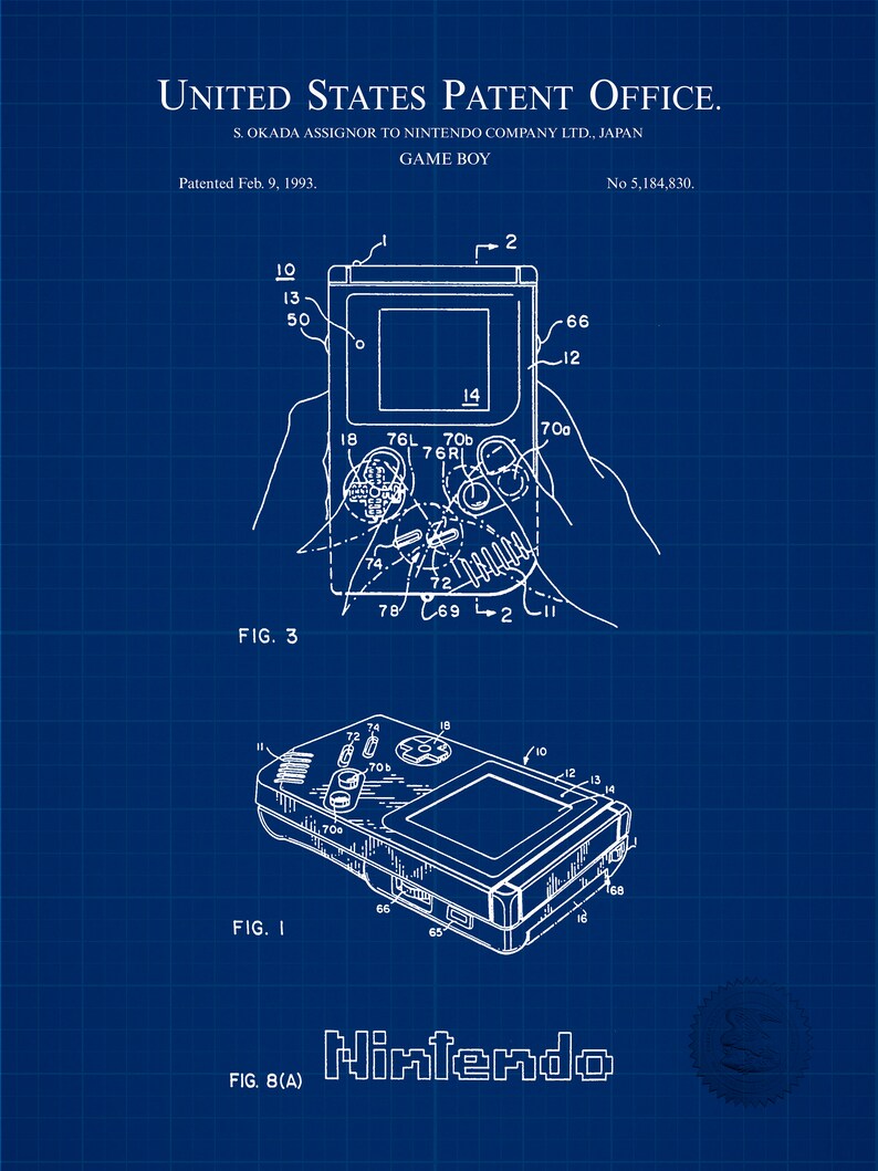1993 NINTENDO GAMEBOY Patent Print Portable video game | Etsy