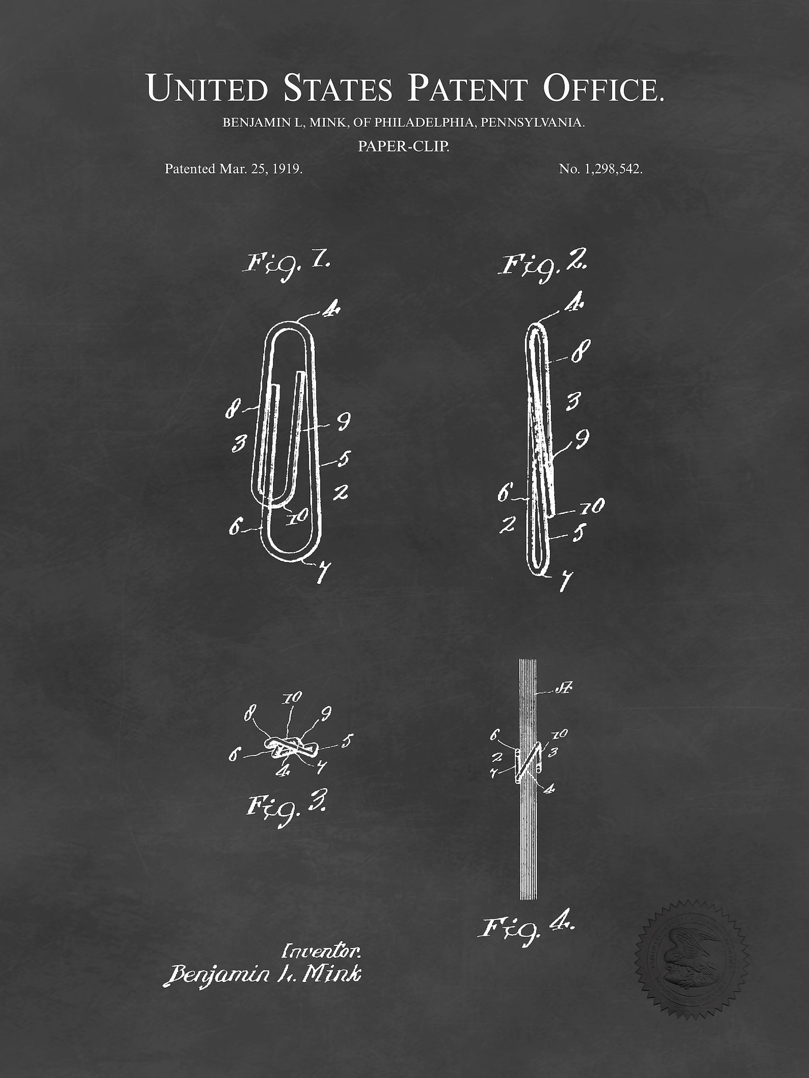 1919 PAPER CLIP PATENT Vintage Office Patent Print Office Etsy Canada