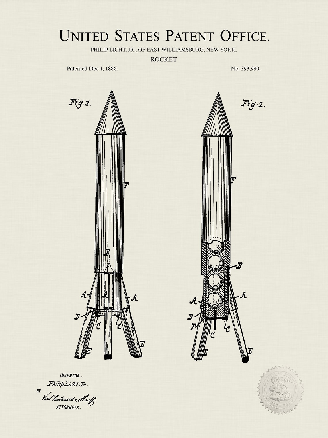 1888 ROCKET Space Print Vintage rocket design Gift for | Etsy