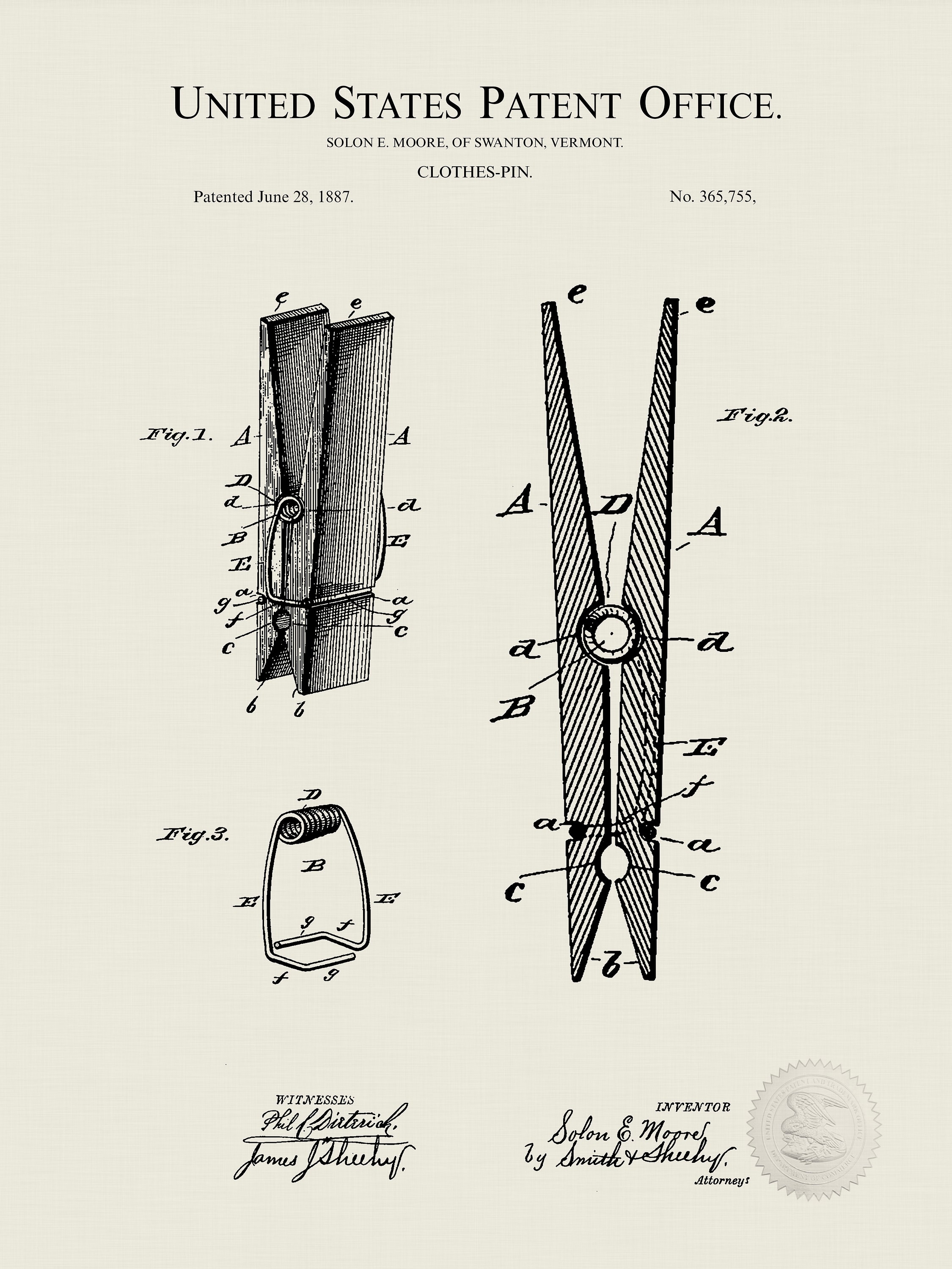 1887 CLOTHES PIN Patent Print Laundry room decor Restroom Etsy