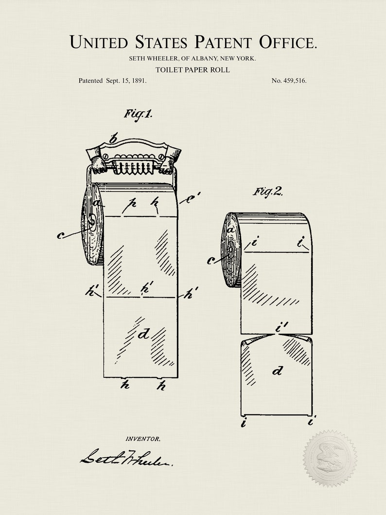 1891 TOILET PAPER ROLL Patent Print Vintage Washroom Decor Etsy Canada