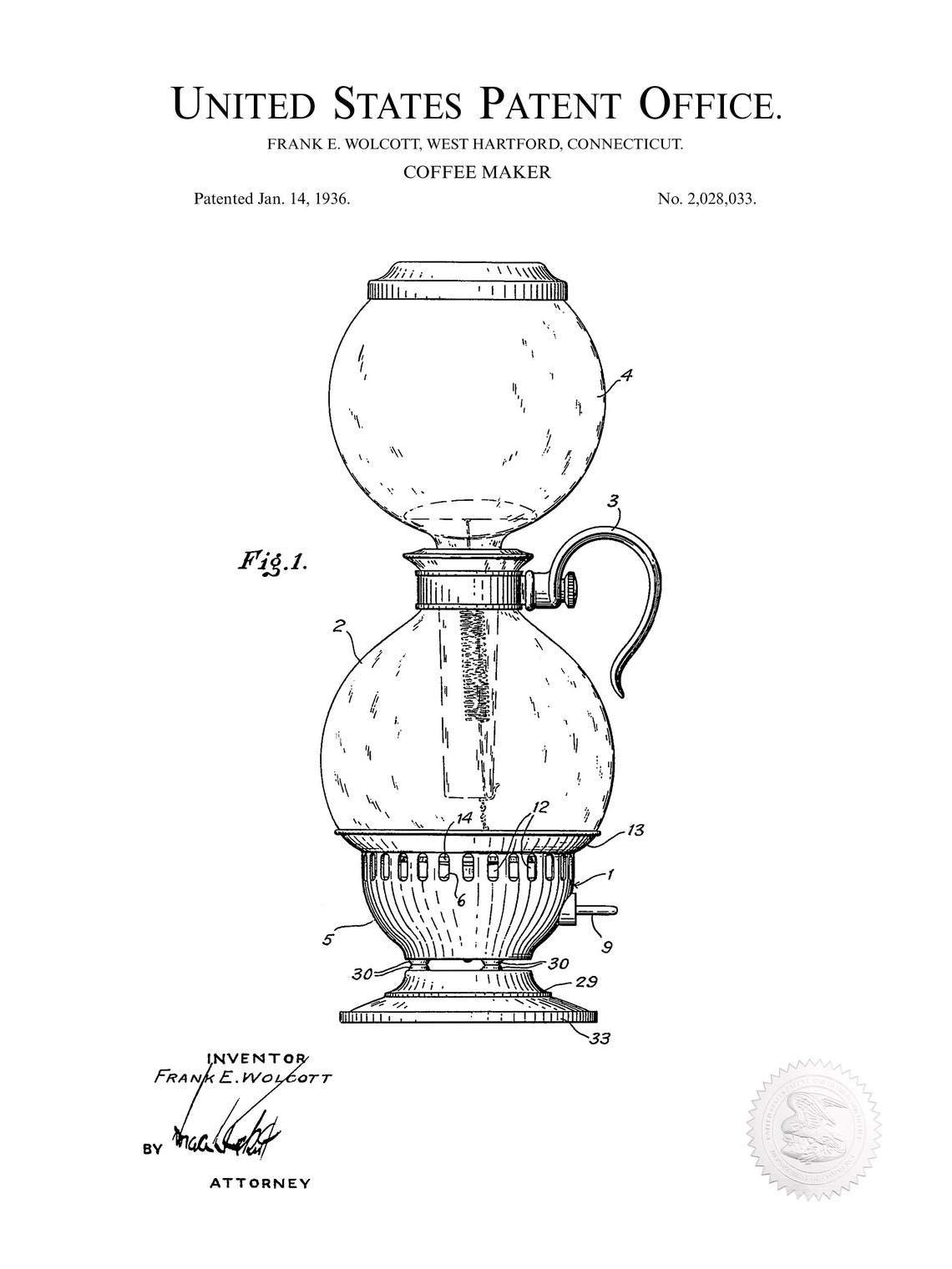 1936 VINTAGE COFFEE MAKER Patent Vintage Coffee maker print Etsy