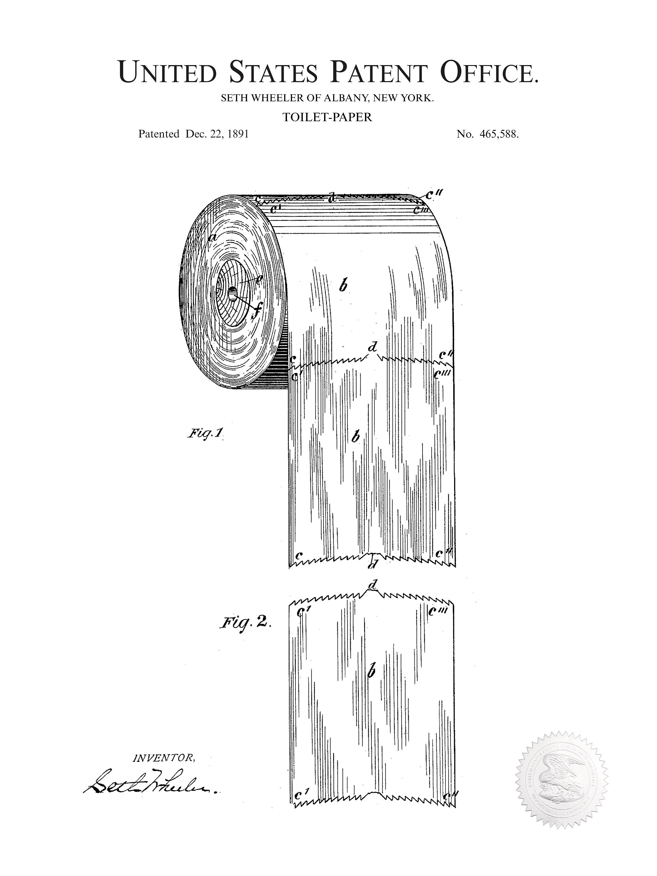 1891 TOILET PAPER ROLL Patent Print Vintage Washroom Decor Etsy Canada