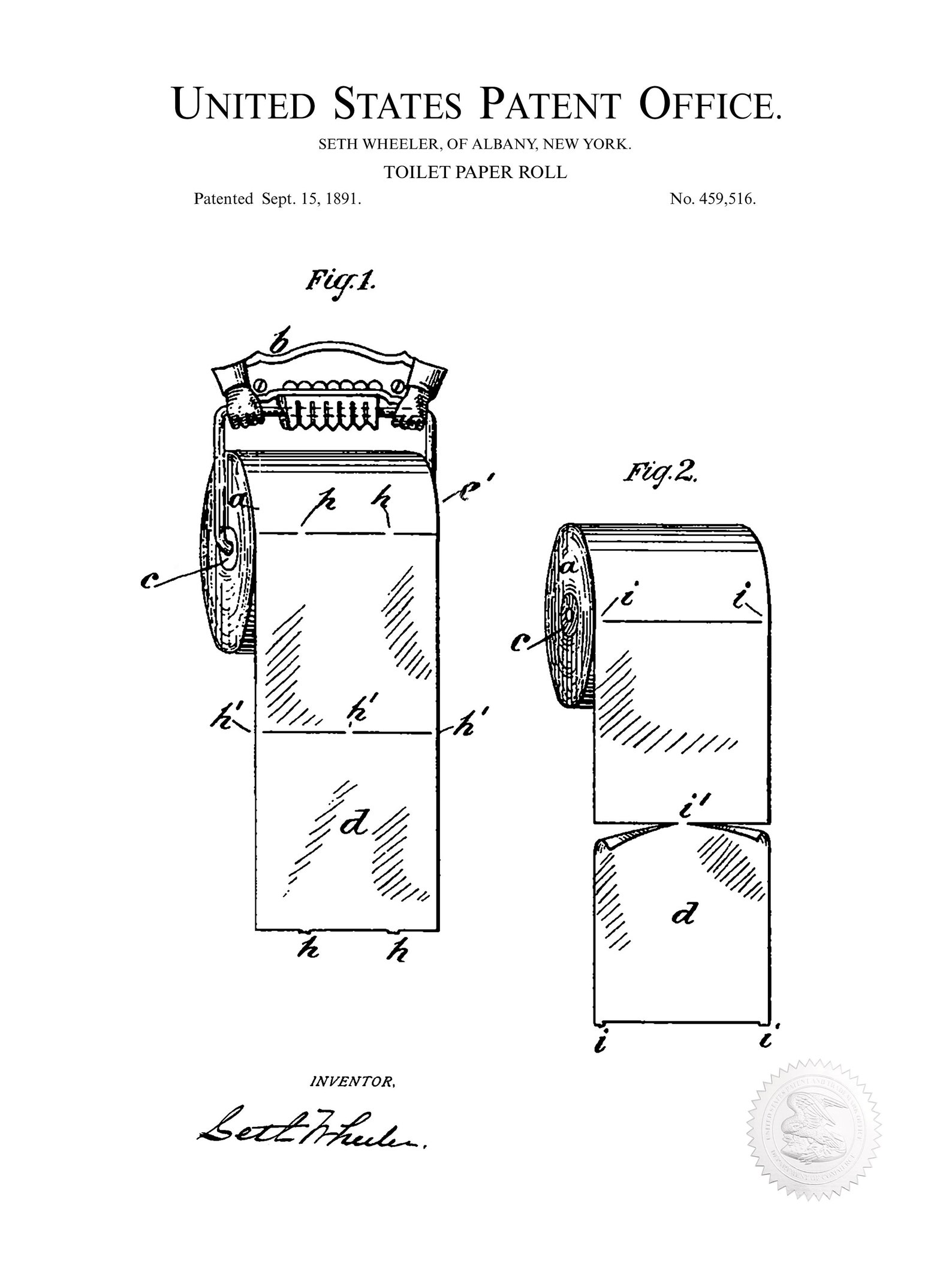 1891 TOILET PAPER ROLL Patent Print Vintage Washroom Decor Etsy Canada
