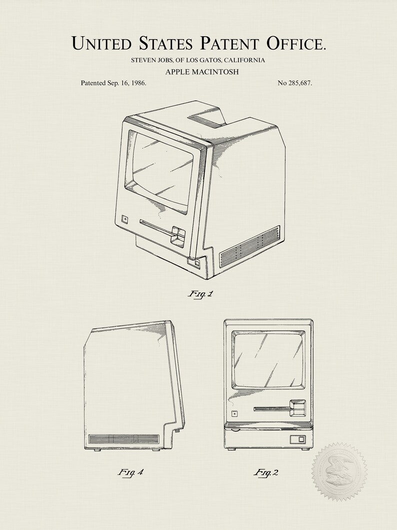 1986 APPLE COMPUTER Patent Print Apple Macintosh computer Etsy