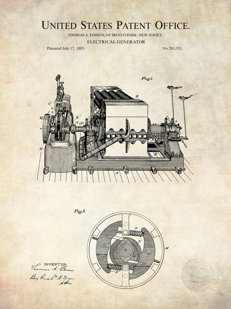 1883 EDISON ELECTRIC GENERATOR Thomas Edison Electric device Etsy