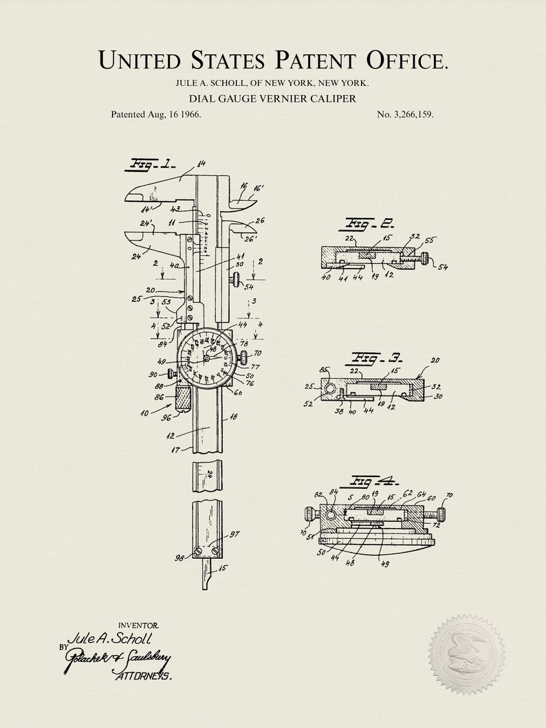 1964 DIAL GAUGE VERNIER Caliper Patent Print Gift for Etsy Canada