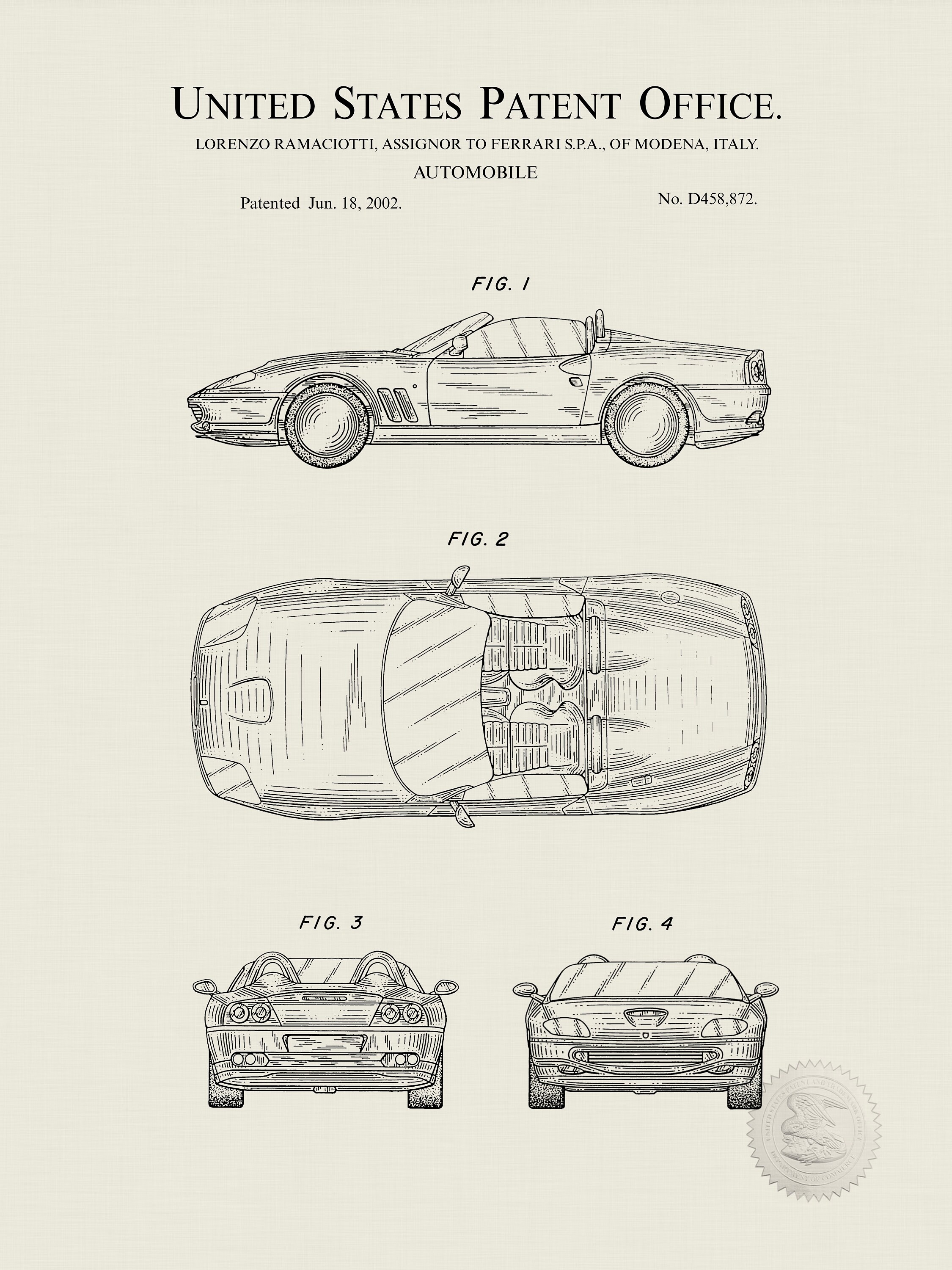 ESSENTIAL FERRARI 4 Patent Print Set Ferrari 488 Pista | Etsy