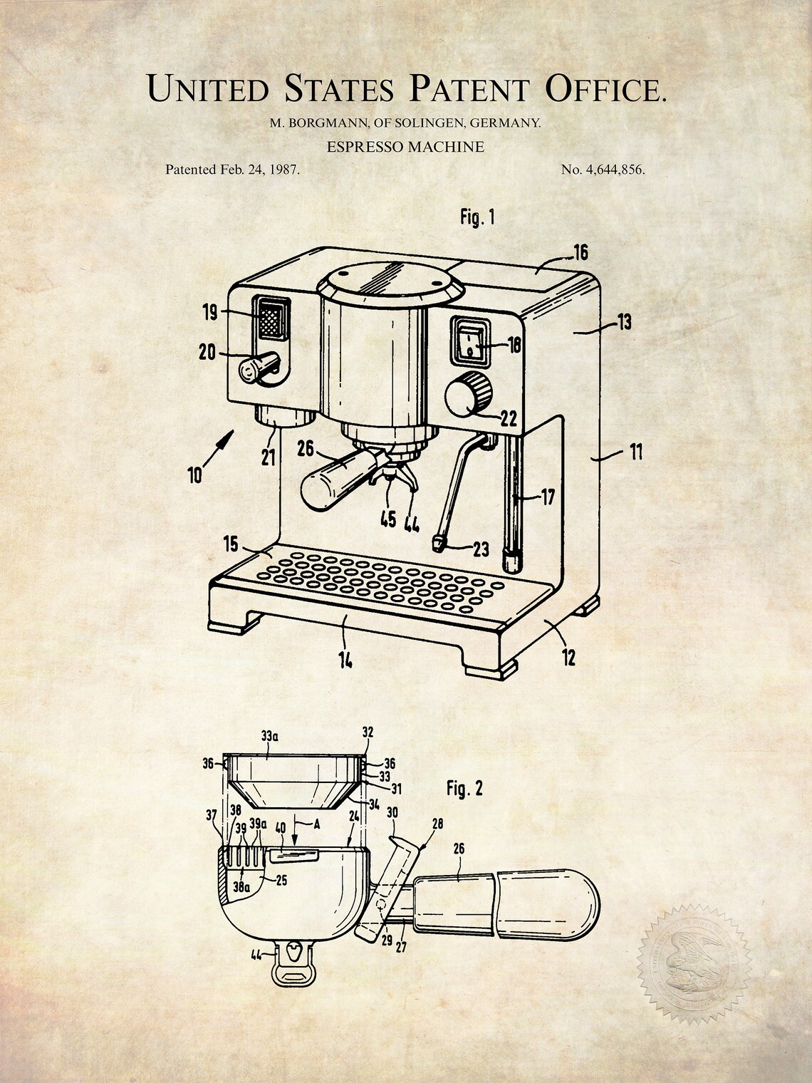 VINTAGE ESPRESSO MACHINE Print Cappuccino machine patent Etsy