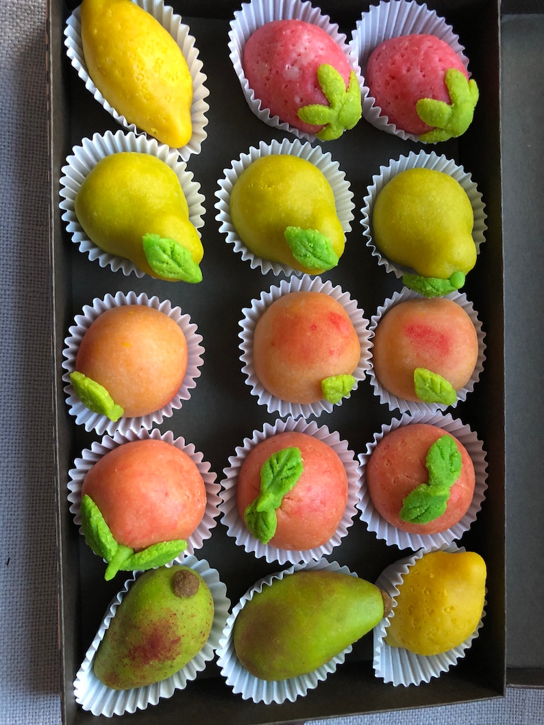 Marzipan Fruit Candies, filled pistachio or chocolate covered, Vegan Sweets (Keto Option) image 4