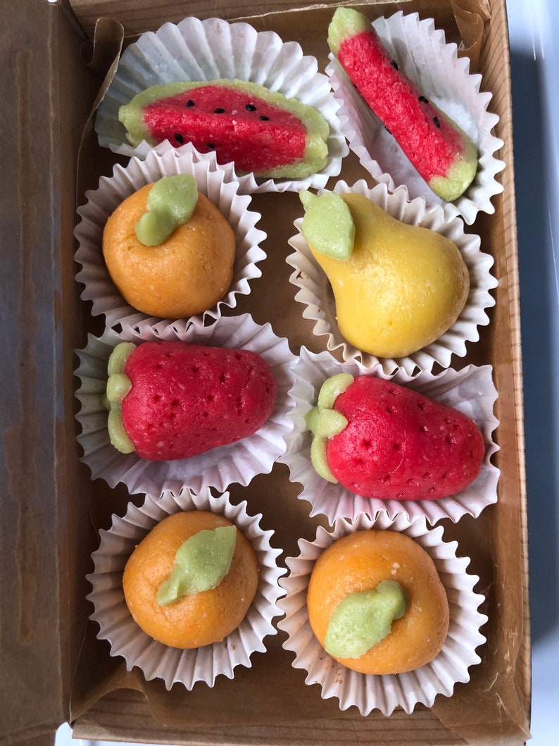 Marzipan Fruit Candies, filled pistachio or chocolate covered, Vegan Sweets (Keto Option) Fruit Mix