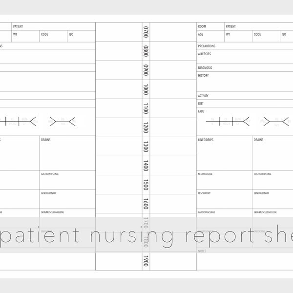 2 Patient Nursing Report Sheet