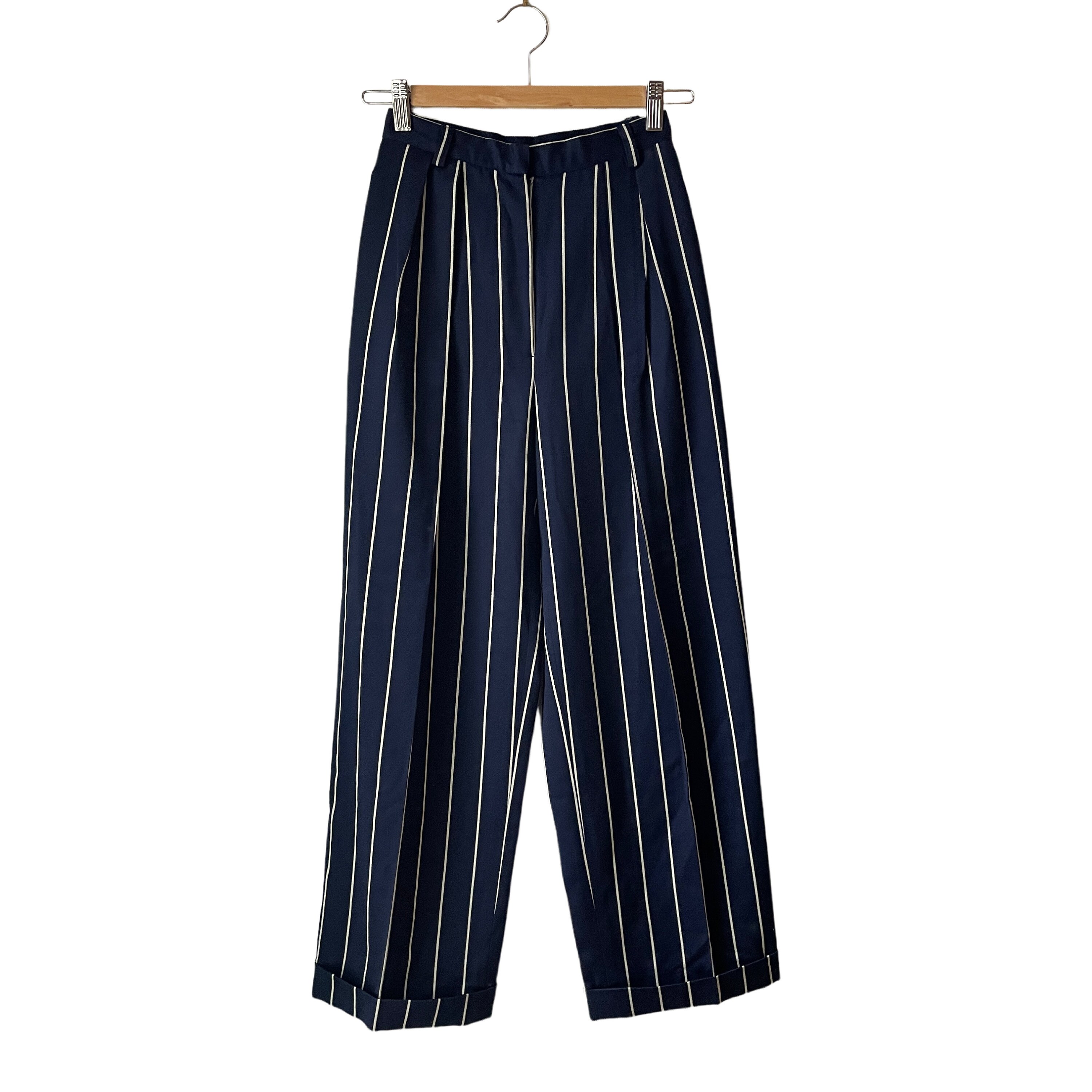 Navy blue and white hotsell striped trousers