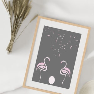 Abstract pink flamingos illustration download, Flamingo kids room decor print, Blush flamingos wall art, Animals lover wall decor printable