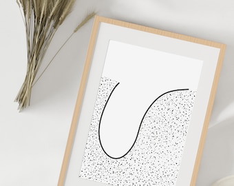 Descarga instantánea digital abstracta de puntos, póster moderno geométrico, decoración de arte de pared imprimible de lunares, impresión minimalista en blanco y negro de arte lineal