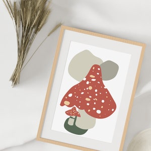 Mushroom fungi vintage wall art decor, Mushrooms botanical plant boho home deco download poster, Eco vegetable printable green vegan home