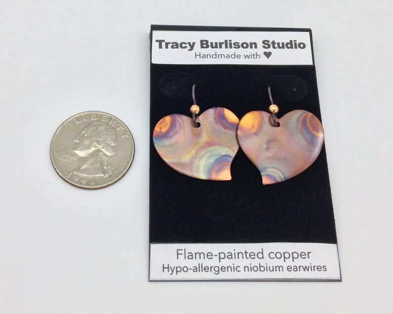 Handmade flame painted copper earrings niobium earwires orange brown copper colors OOAK free shipping