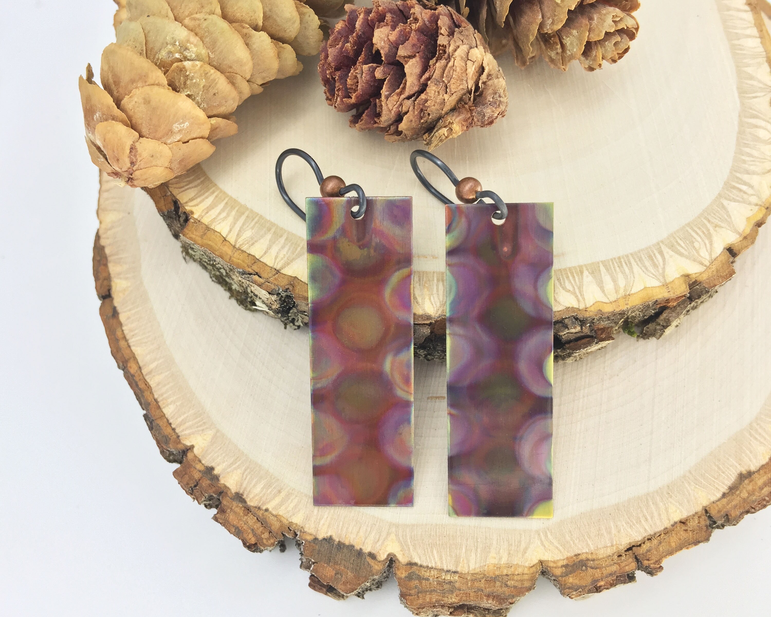 Handmade Flame Painted Copper Earrings Niobium Earwires Purple Etsy