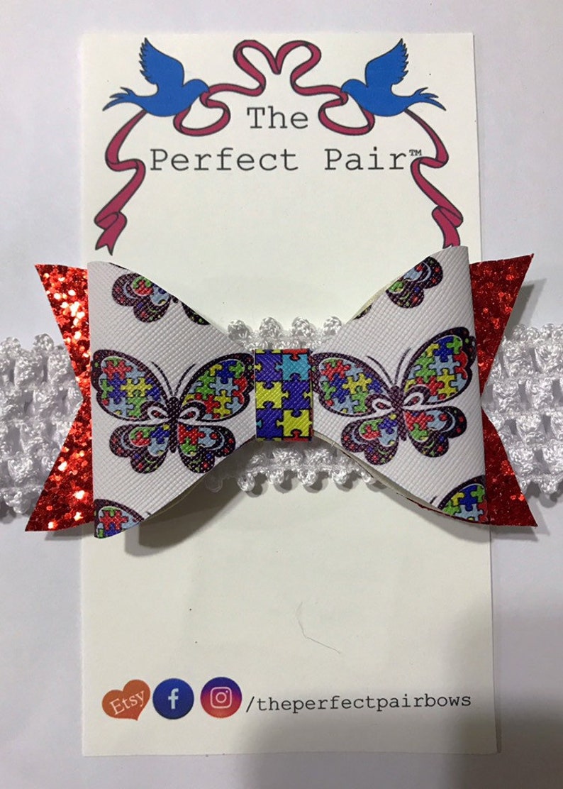 Download Autism awareness puzzle piece butterfly layered hair bow ...