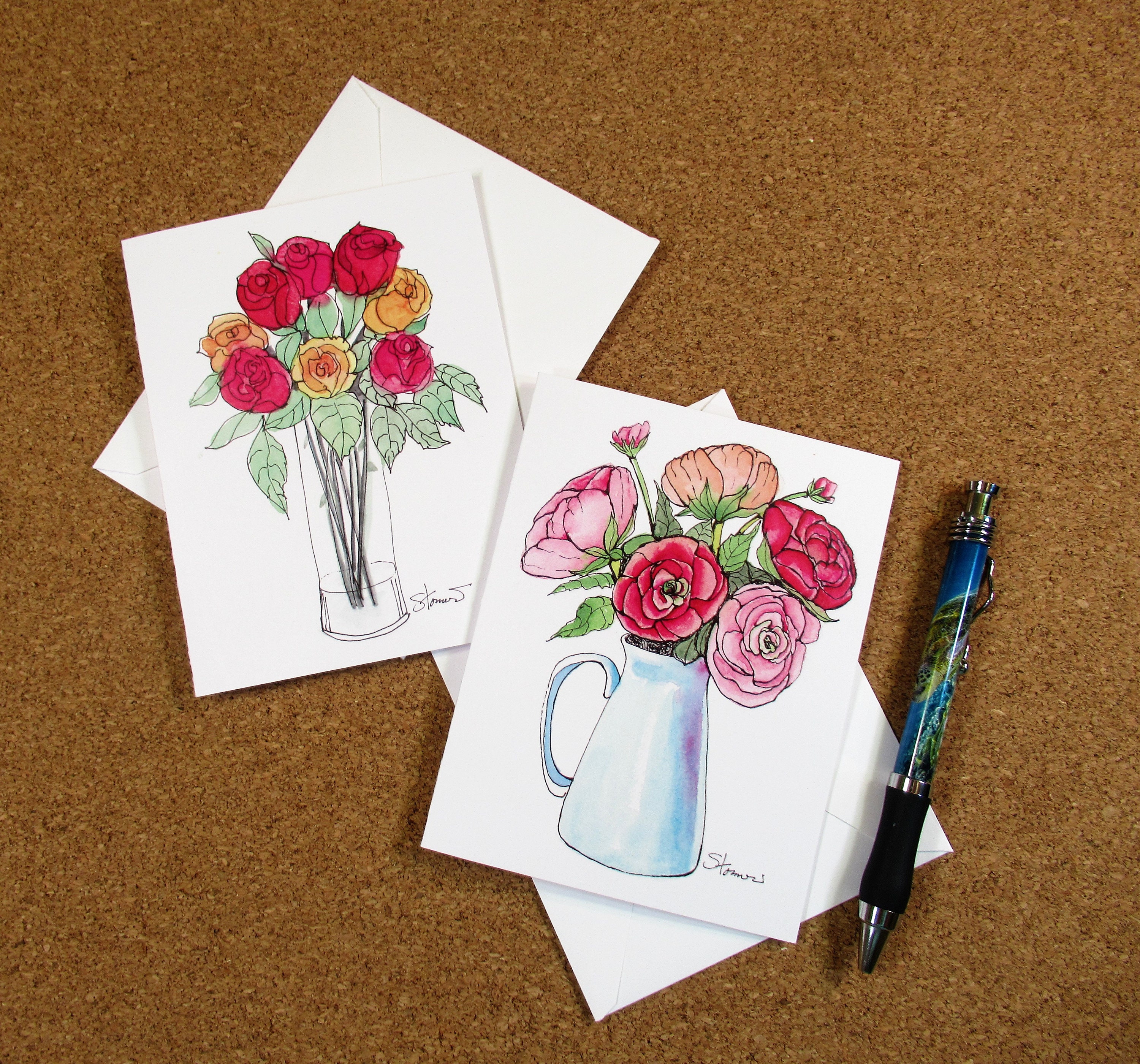 Beautiful Rose Note Cards From My Original floral Watercolors Etsy