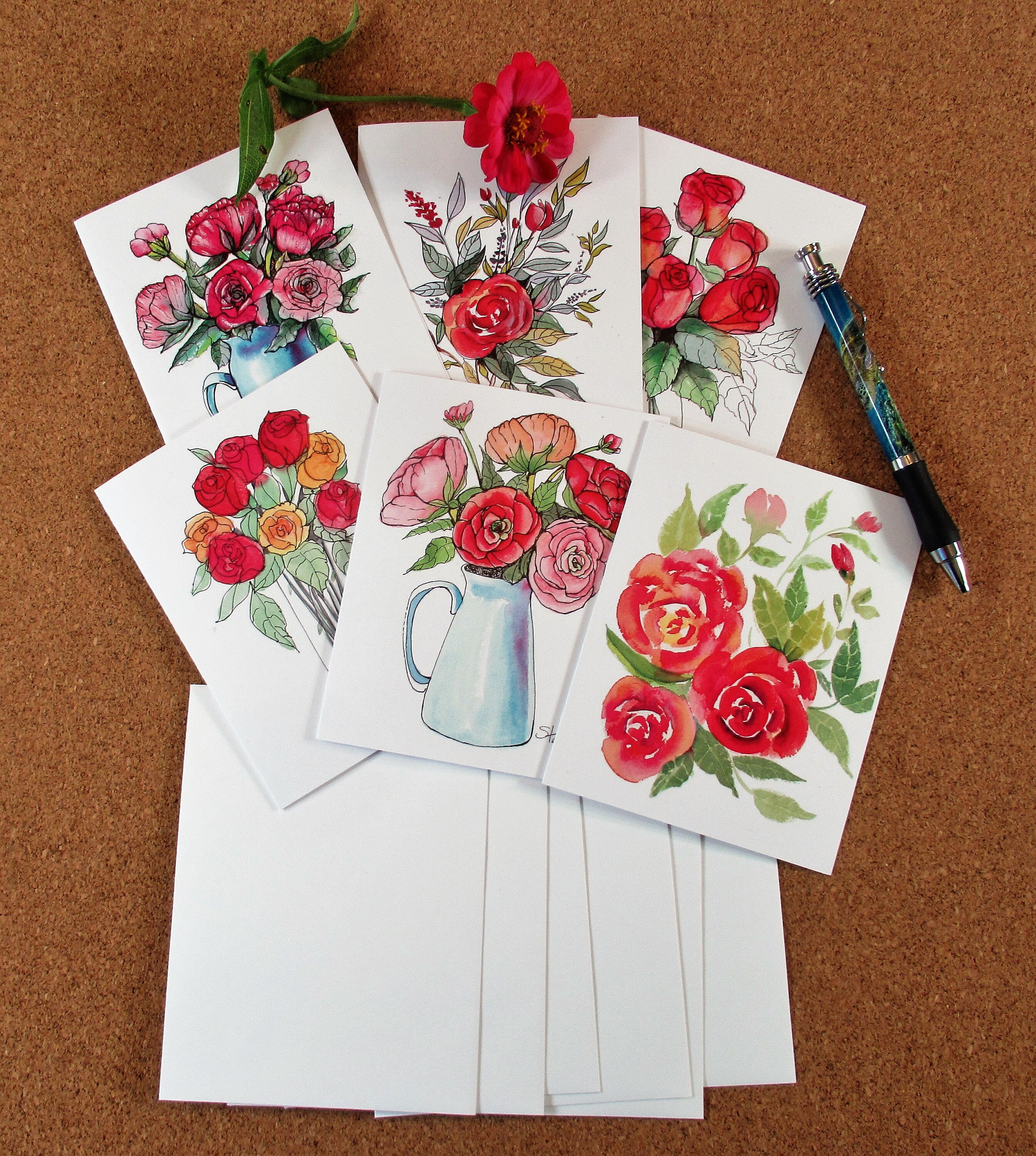Beautiful Rose Note Cards From My Original floral Watercolors Etsy
