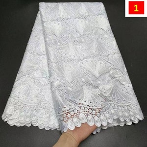 High quality pure white nigerian lace women bonnet african lace fabric brode suisse 100%coton 5yard 1