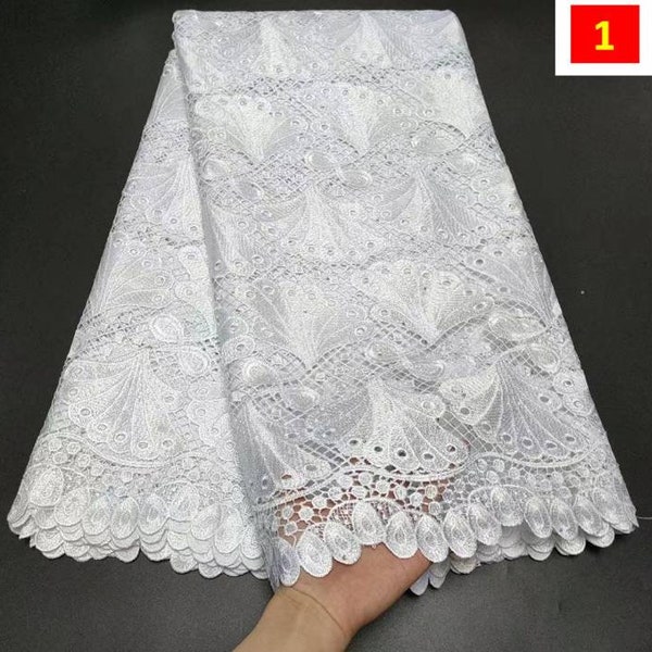 High quality pure white nigerian lace women bonnet african lace fabric brode suisse 100%coton 5yard