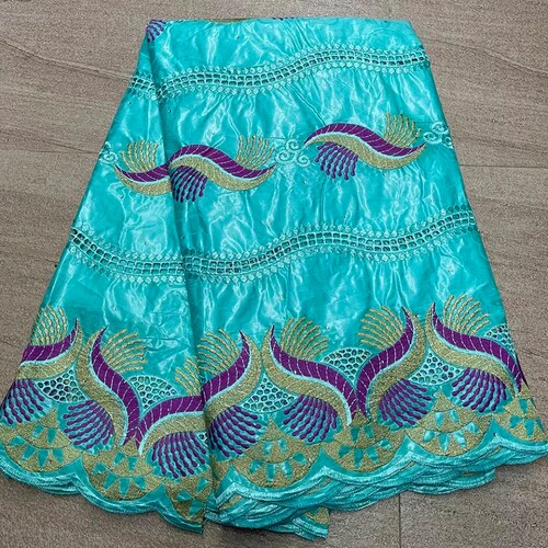New shops arrival latest African Lace Fabric Jacquard 5 Yard 2021 High Quality Nigerian Brocade Lace Fabric Green Gilding For Sew Diy Dress Weddin