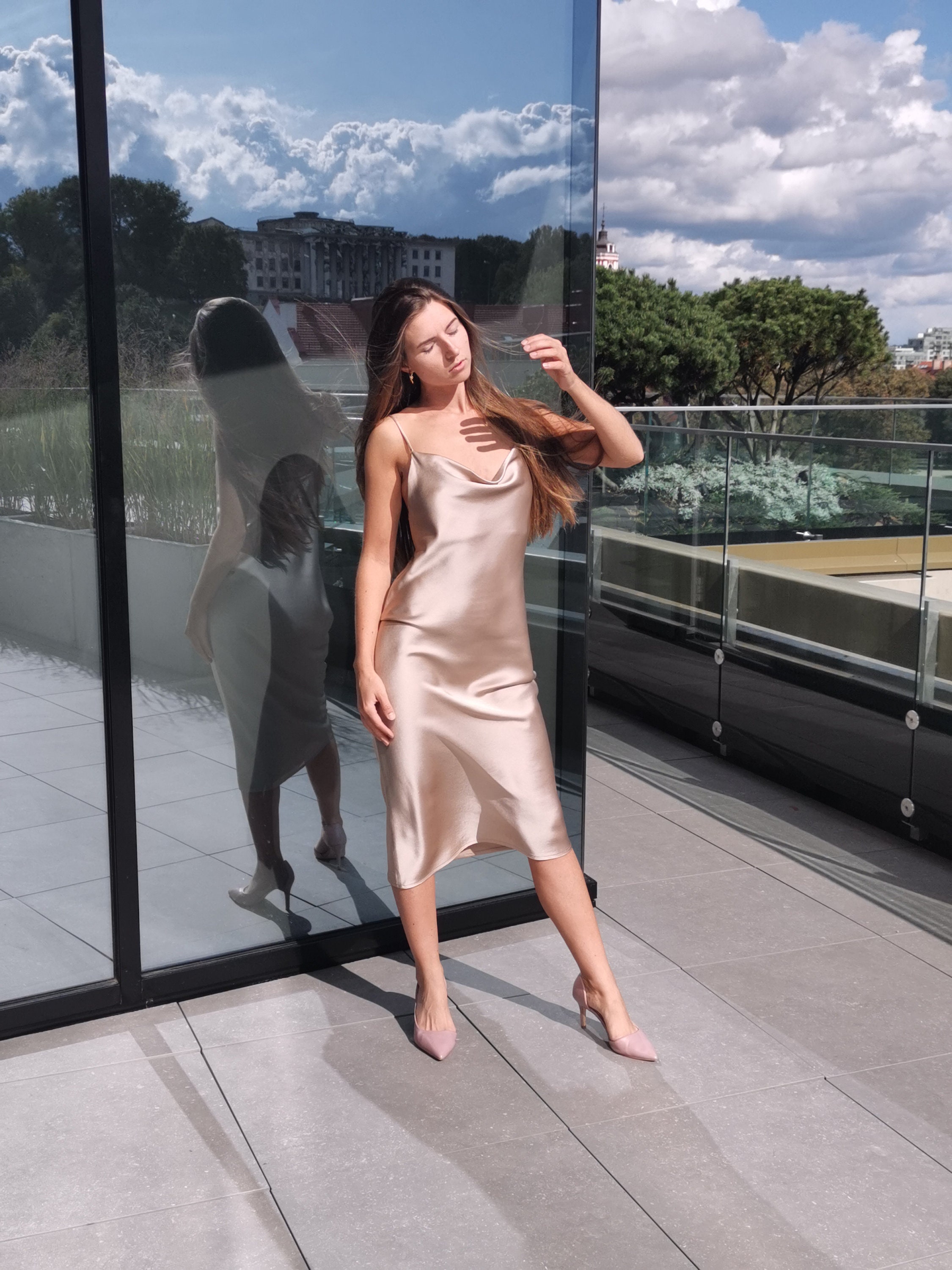 Satin Dress with Overlapping Scrunch Detail