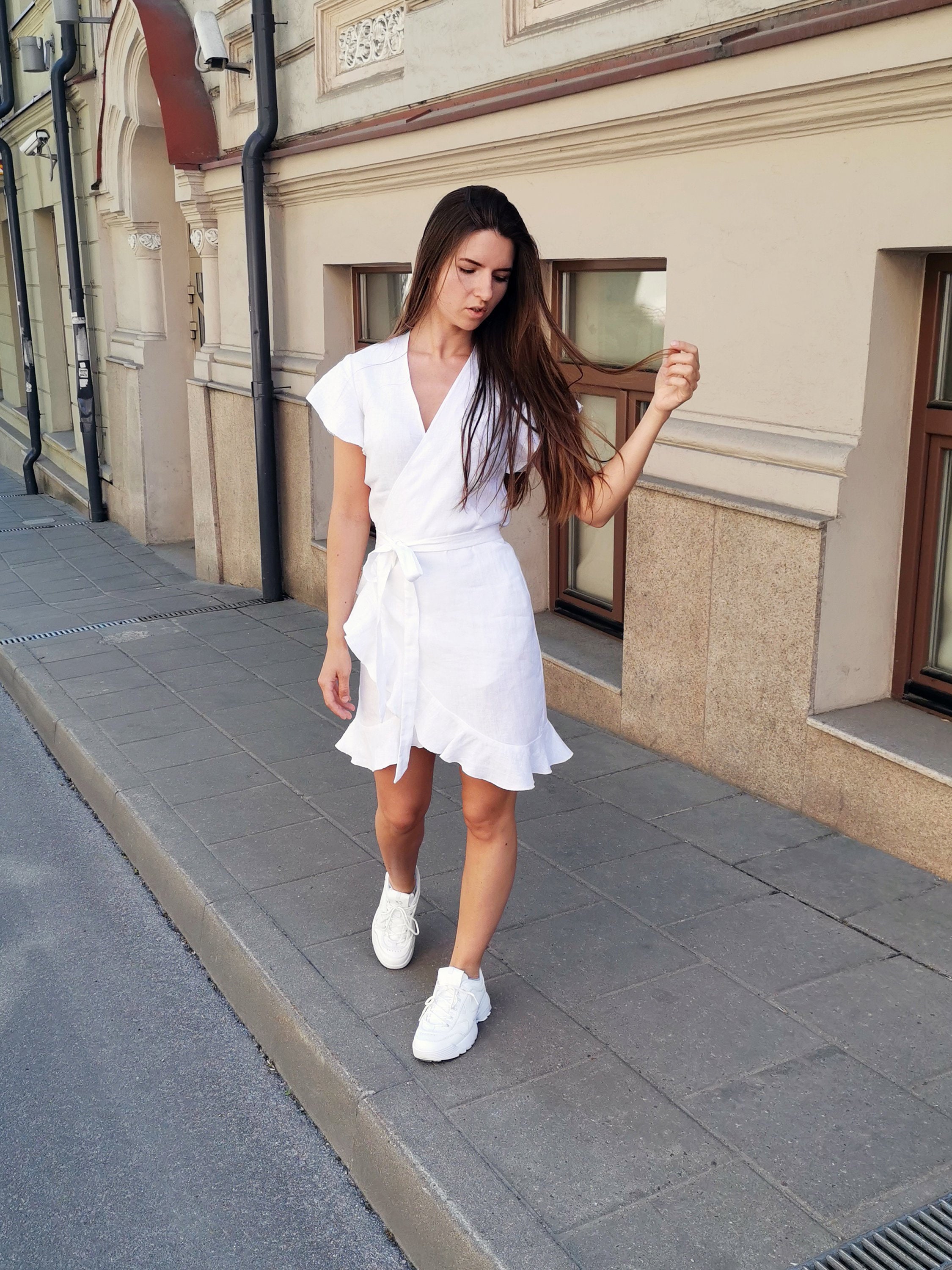 white wrap dress