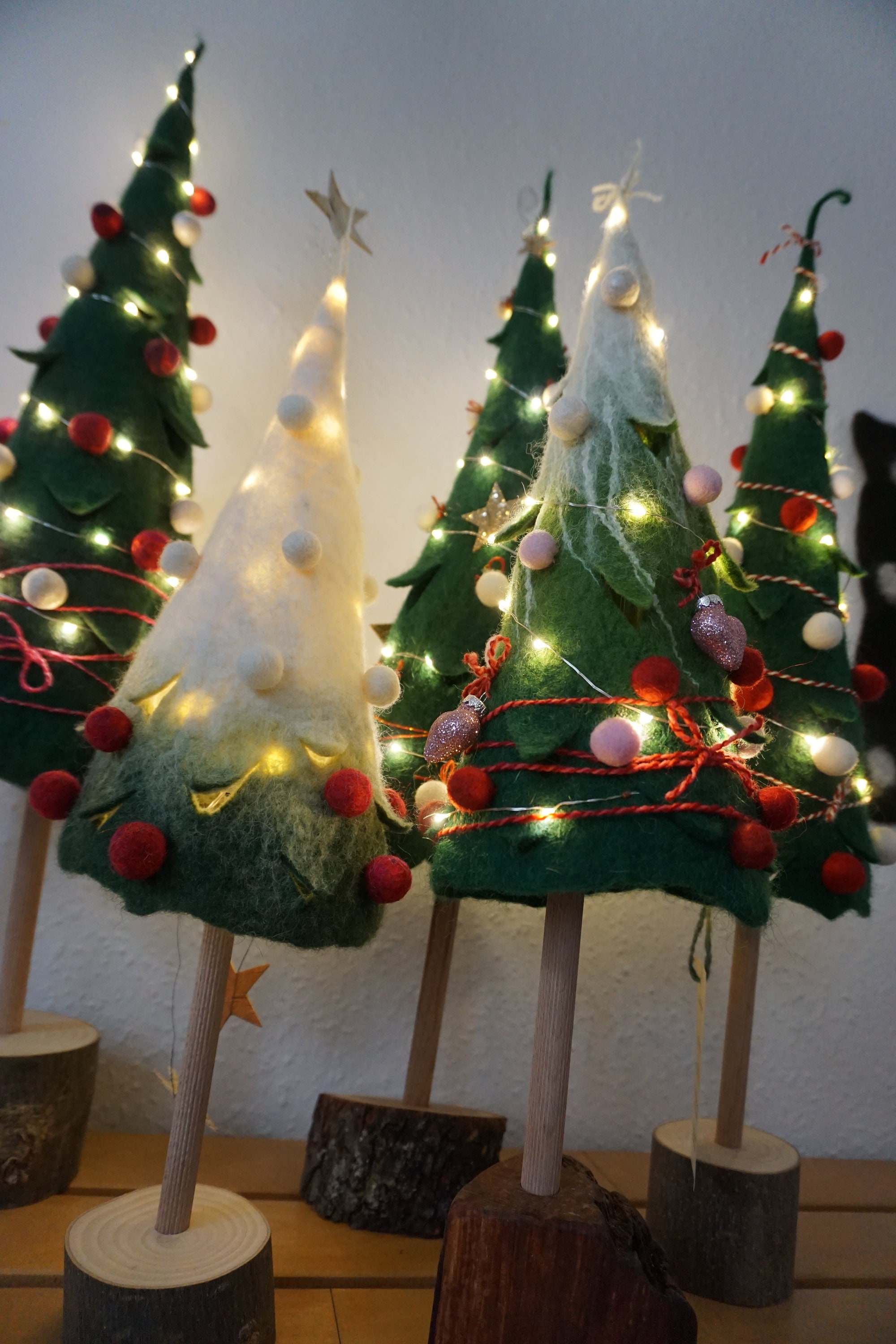 Christmas tree felted with fairy lights LED and felt jewelry Etsy