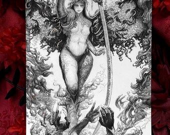 Malenia - ELDEN RING FANART - 5 x 7 inch - zilverfolieprint