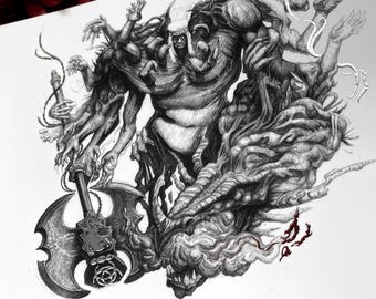 Godrick the Grafted - FANART ELDEN RING - 7 x 5 inch - zilverfolieprint