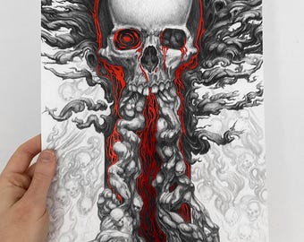 Memento Mori - Stampa su lamina rossa 10" x 15"