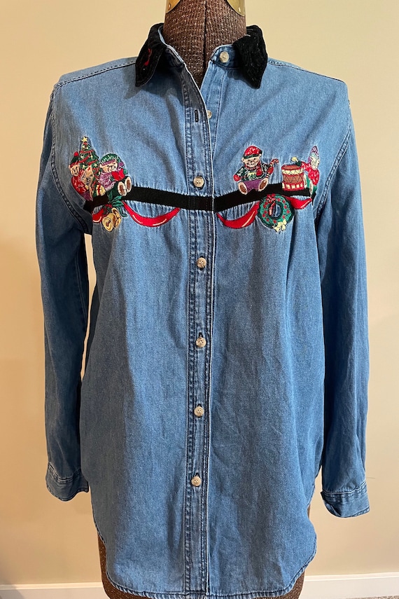 Jean Shirt With Embroidered Holiday Detail