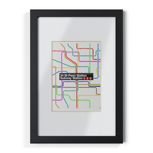 Framed Posters, Legendary Penn Station Subway Tile over NYC Subway Map. Vintage Wall Art, Retro Decor, Subway Station Print, Urban Poster,