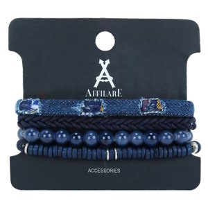 Affilare Beaded Leather Bracelet Set: Braided Mens Wristband