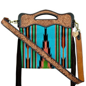 Bolso de hombro personalizable de cuero genuino y manta de sillín con correa y asa hechas a mano AF20AB001
