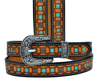 Personalized Western Tooled Leather Belt for Young Kids and