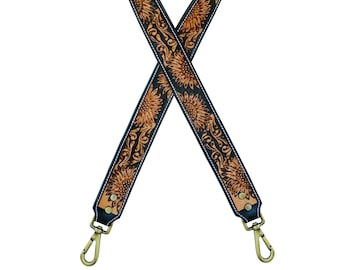 Personalized Hand Tooled Leather Purse Strap: Western Floral Camera Strap
