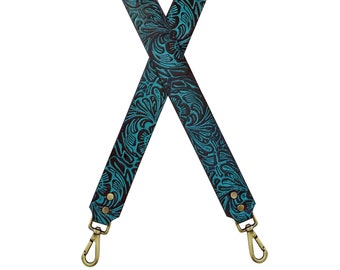 Personalized Hand Tooled Leather Camera Strap: Western Purse Strap with Antique Brass Snaps