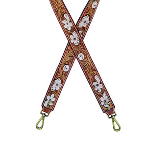 Personalized Hand Tooled Leather Western Purse Strap: Antique Brass Snaps, 48&quot;