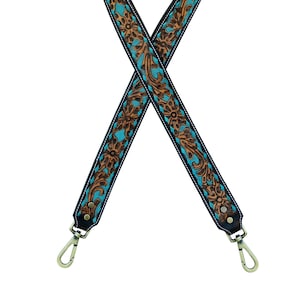 Personalized Hand Tooled Leather Western Purse Strap: Antique Brass Snaps, 1.5&quot; Wide