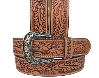 Handmade Leather Western Belt: Floral Tooled, Removable Buckle, Personalized