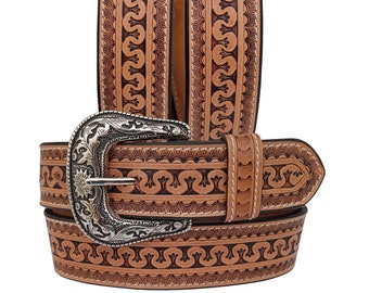 Personalized Genuine Leather Western Hand Tooled and Hand Finished Belt with Removable Buckle AF30IS007