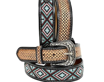 Personalized  Handmade Beaded Leather Western Belt: Full-Grain Rodeo Style