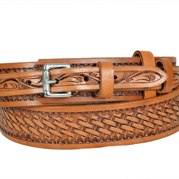 Personalized Genuine Leather Western Hand Tooled Ranger Belt AF30HQ015