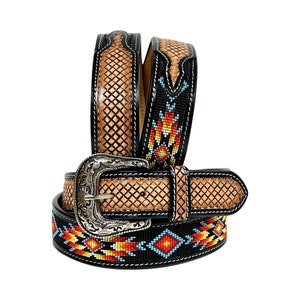 Handmade Beaded Western Leather Belt: Personalized Rodeo Style