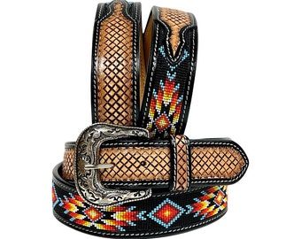 Ręcznie robiony, koralikowy pasek ze skóry zachodni: spersonalizowany styl rodeo