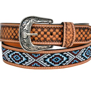 Personalized Handmade Western Rodeo Heavy Duty Beaded Full-Grain Leather Belt Unisex with Removable Buckle  AF30AB008